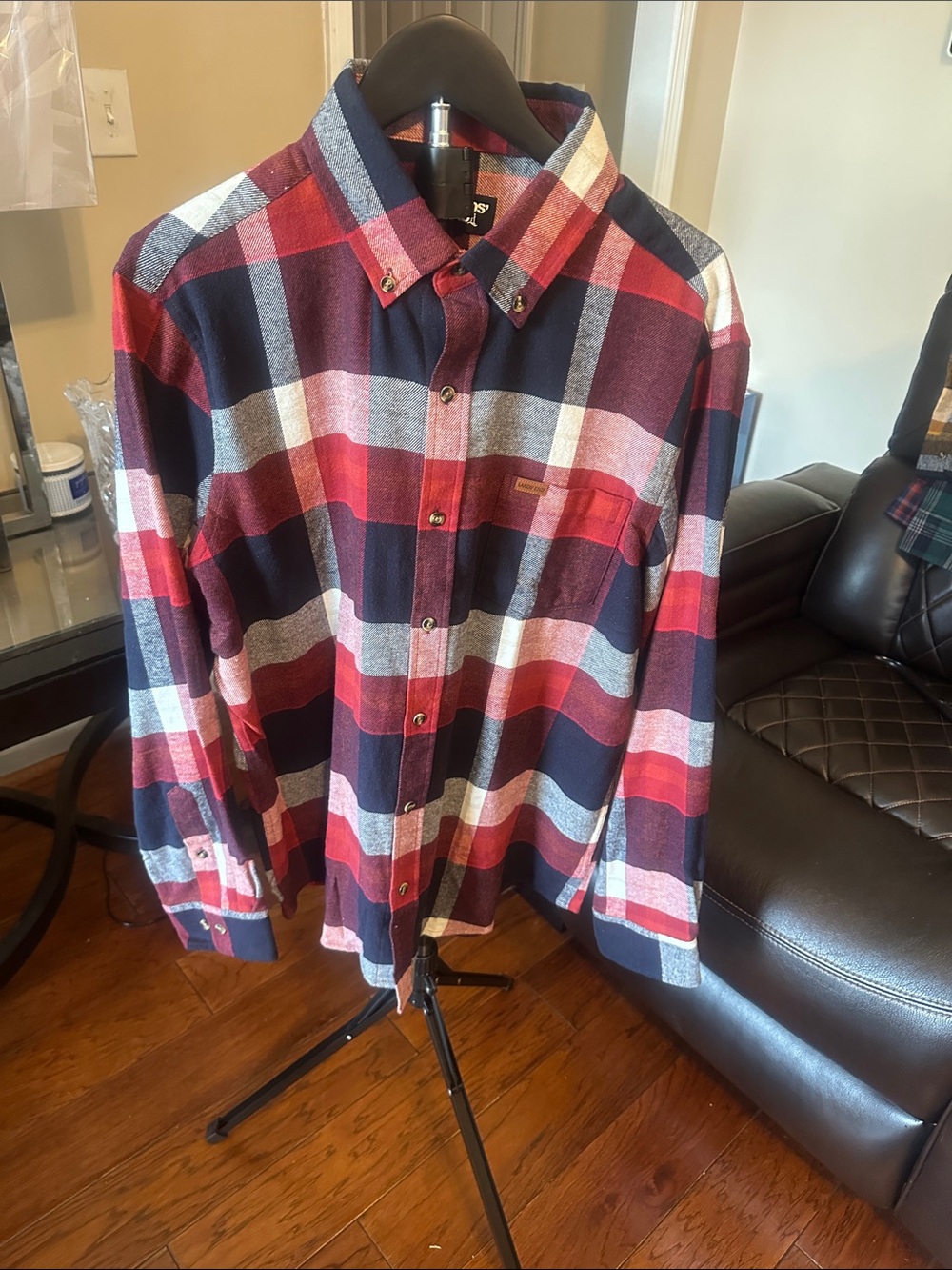 Lands' End Red and Navy Plaid Button-Down Shirt